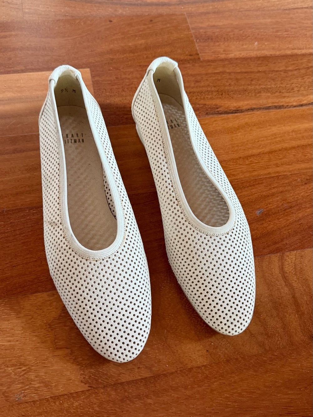 Stuart Weitzman Cream Perforated Ballet Flats